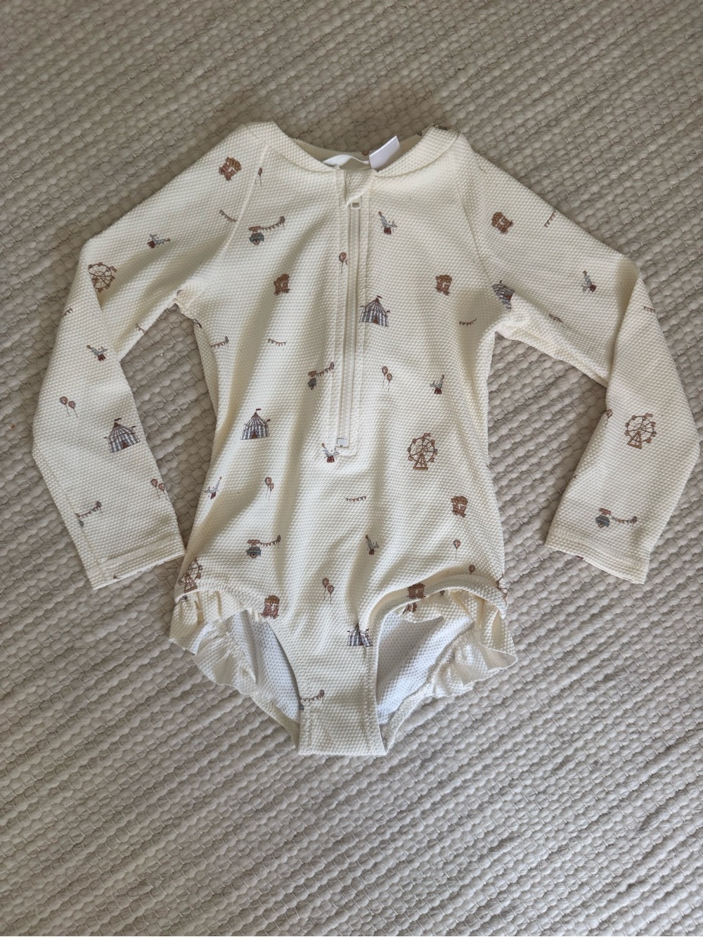 Zara Cream Long-Sleeve One-Piece Swimsuit with Carnival Motifs